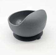 Bowl & Bloom in dark grey silicone suction bowls in earthy tones, made from 100% food-grade, BPA-free material, safe for babies and toddlers