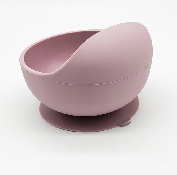 Bowl & Bloom in mauve silicone suction bowls in earthy tones, made from 100% food-grade, BPA-free material, safe for babies and toddlers