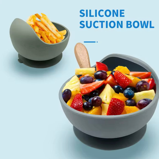 Bowl & Bloom silicone suction bowls in earthy tones, made from 100% food-grade, BPA-free material, safe for babies and toddlers, silicone suction bowl  