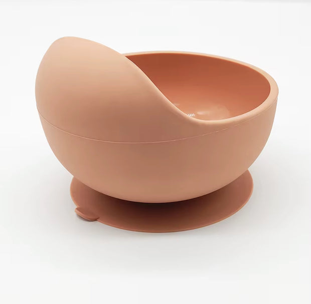 Bowl & Bloom in muted silicone suction bowls in earthy tones, made from 100% food-grade, BPA-free material, safe for babies and toddlers