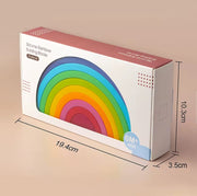 A 10-piece silicone stacking rainbow that grows with your child