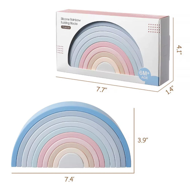 A 10-piece silicone stacking rainbow that grows with your child